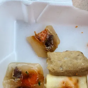 Shrimp in rolls still has Its skin on it.