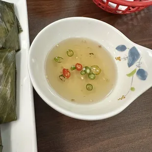 Spicy fish sauce that comes with Banh loc la - delicious