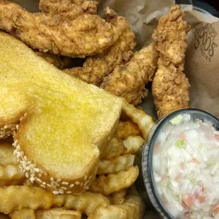 5 piece tenders, fries, coleslaw, &amp; garlic bread