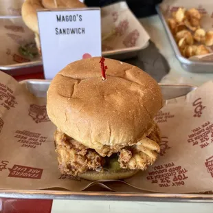 a chicken sandwich on a bun