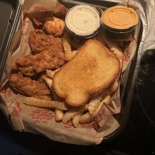 4 tenders, fries, ranch and spicy magoos sauce