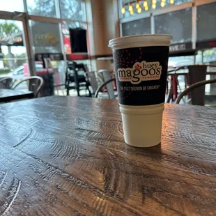 a coffee cup on a table