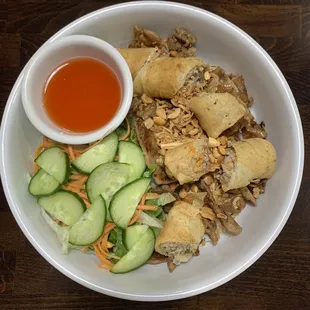 Vermicelli Salad Bowl with Pork and Egg Rolls