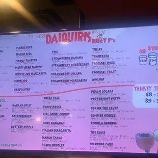 Daiquiri menu