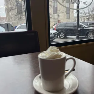 a cup of coffee on a saucer