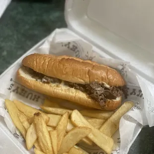 The South Philly Cheesesteak Sandwich to go. Looks much better this time, but still delicious as always.