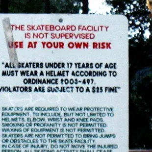 Skateboard park rules
