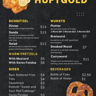 a blackboard menu with a pretzel and a pretzel