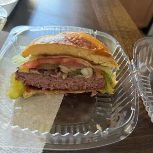 Brisket cheeseburger with bacon bits