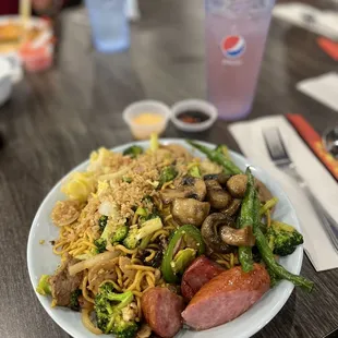 a plate of chinese food