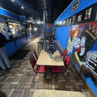 tables and chairs in a restaurant