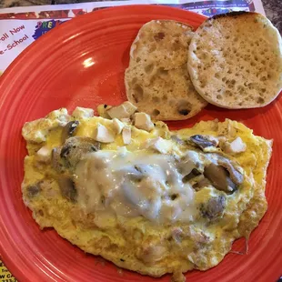 Omelet with swiss, chicken and mushrooms... very bland.
