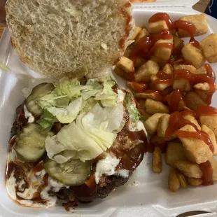 BBQ ranch burger &amp; homefries. TO DIE FOR.