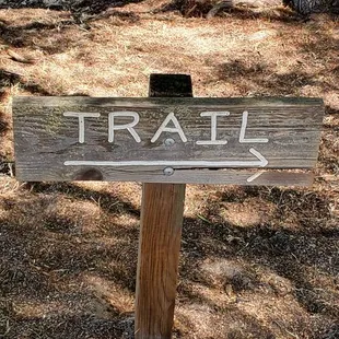 A little sign that says, "TRAIL". It has an arrow pointing to the trail. ;)