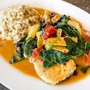 Chicken Carciofi with organic brown rice