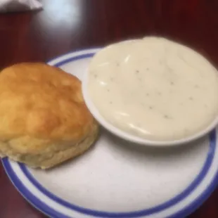 Biscuit and gravy as a option with your breakfast