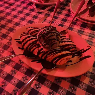 Grasshopper Crepes-  crepes filled with mint ice cream &amp; covered with homemade hot fudge sauce