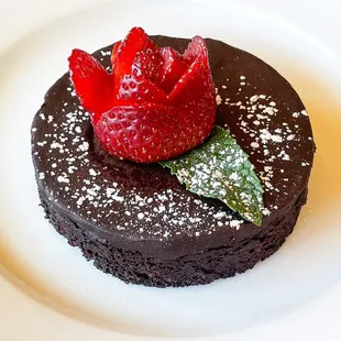 Frosted Brownie with strawberry rosette.