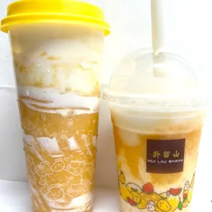 Mango swirl on the left is bitter green tea and especially bad. Don't recommend!