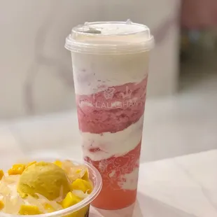 Watermelon slush with cheese foam