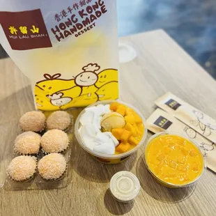 Mango mochi, Mango Coconut Noodle, Mango Pudding