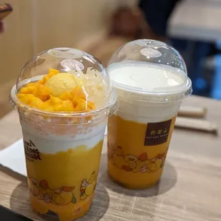 Pomelo and sago  Behind: mango yogurt