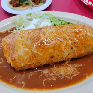 Shredded beef wet burrito.