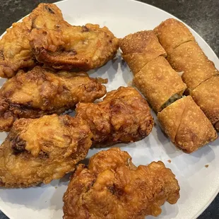 Chicken wings and egg rolls