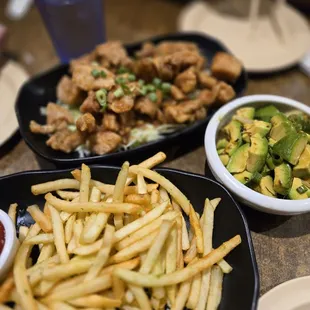 Garlic fries. Avocado poke. Garlic popcorn chicken.