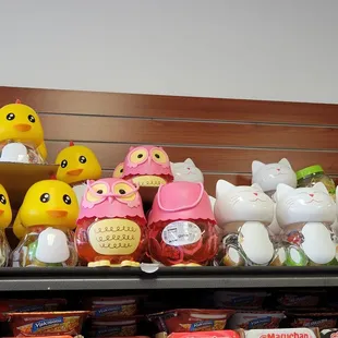 Kawai cute!  Piggy bank jars filled with fruit jellies.  Price $2 - $5.50 depending on Size