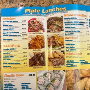 the menu for the restaurant