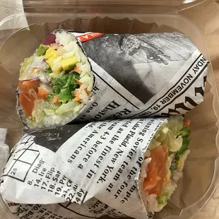 Sushi Rice Create Your Own sushi burrito I chose salmon and tuna as my proteins