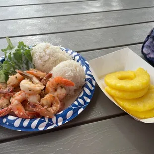 Garlic shrimp and fresh pineapple