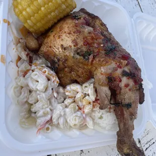 a meal in a styrofoam container