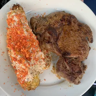 Daily special- steak with Mexican street corn elote with hot Cheetos