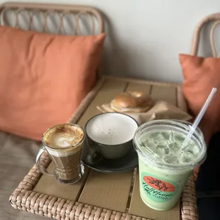 Cortado, Matcha, Chai, Bagel