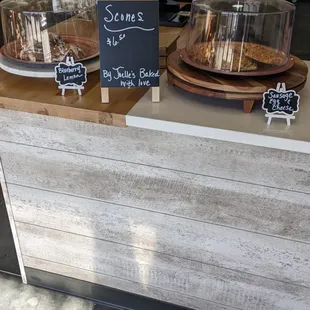 a display of coffee and pastries