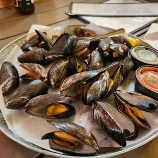 Sauteed mussels.