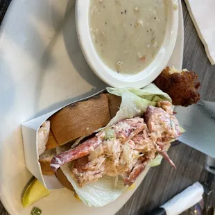 a sandwich with a side of soup