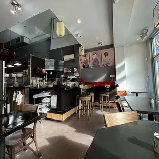 Downstairs seating with kitchen behind counter