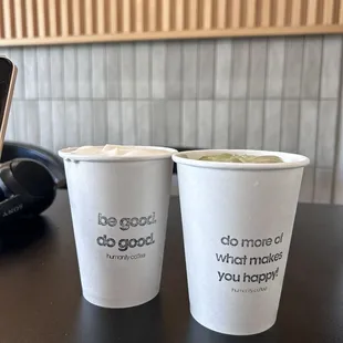 Humanity Iced Coffee with Sea Salt Foam Lavender Matcha Latte