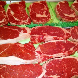 a display of raw meat