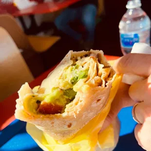 a hand holding a burrito