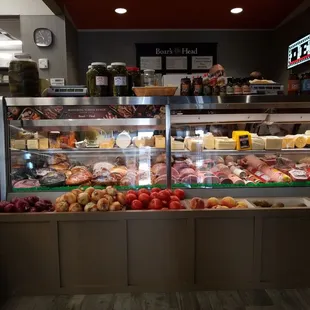 a display of meats and cheeses