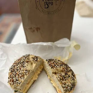 Everything bagel with vegetarian spread
