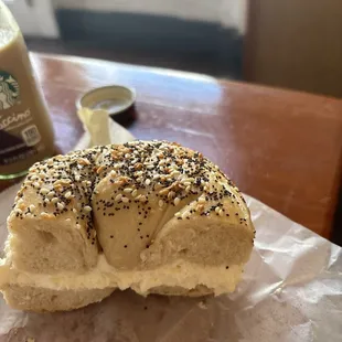 Everything bagel with cream cheese.