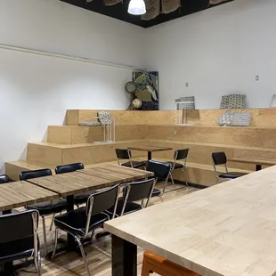 empty tables and chairs