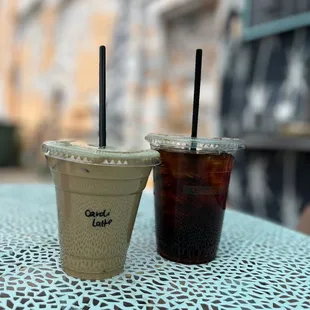 two cups of coffee on a table