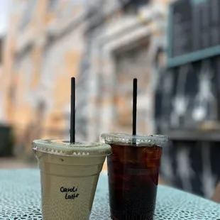 two cups of coffee on a table