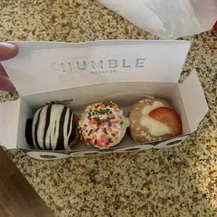 Humble 3 Pack Donuts The Humble Donut, Birthday Cake, Cream with Fresh Berries